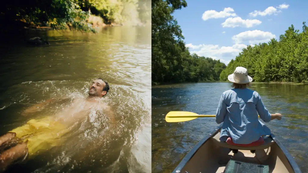 swimming and kayaking while do camping alone